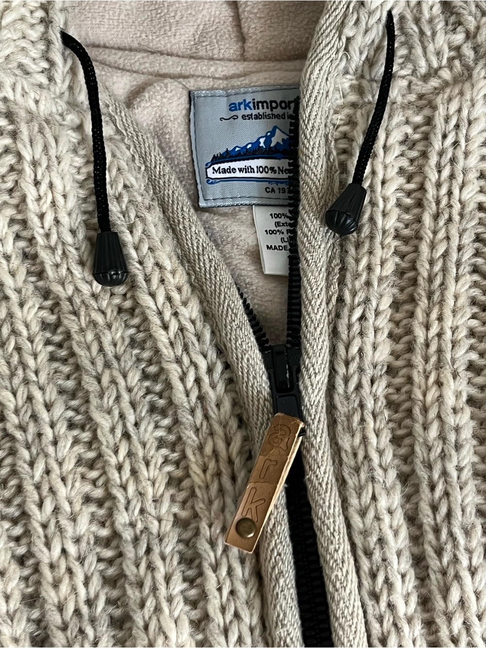 Ark Imports New Zealand Wool, Fleece Lined Chunky Hooded Jacket [M]
